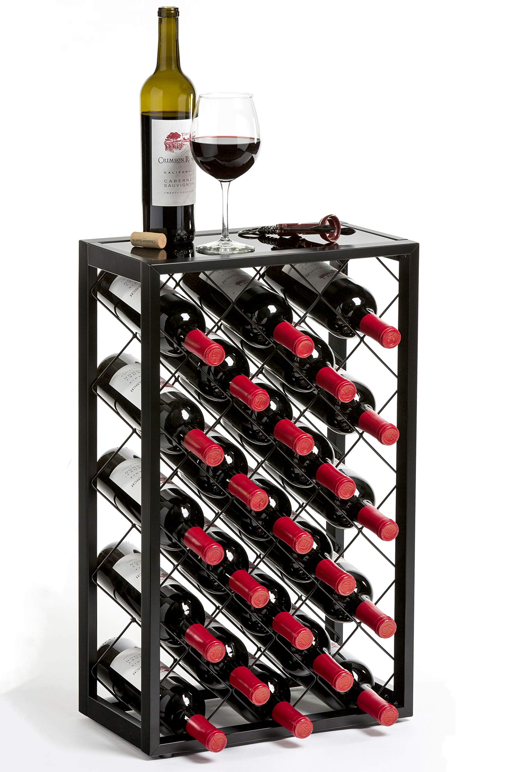 Mango Steam 23 Bottle Wine Rack with Glass Table Top, Pewter