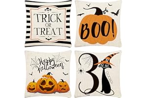 CH HAICHENG Halloween Pillow Covers 18x18 Set of 4 Trick or Treat Pillow Covers Happy Halloween Linen Sofa Bed Throw Cushion Cover Decoration