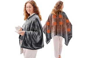 JOLLYVOGUE USB Heated Blanket Throw, Wearable & Portable Heating Electric Blanket for Adults, 3 Levels & 8 Heating Zone Shawl for Indoor & Outdoor, Dark Grey (Battery Not Included)