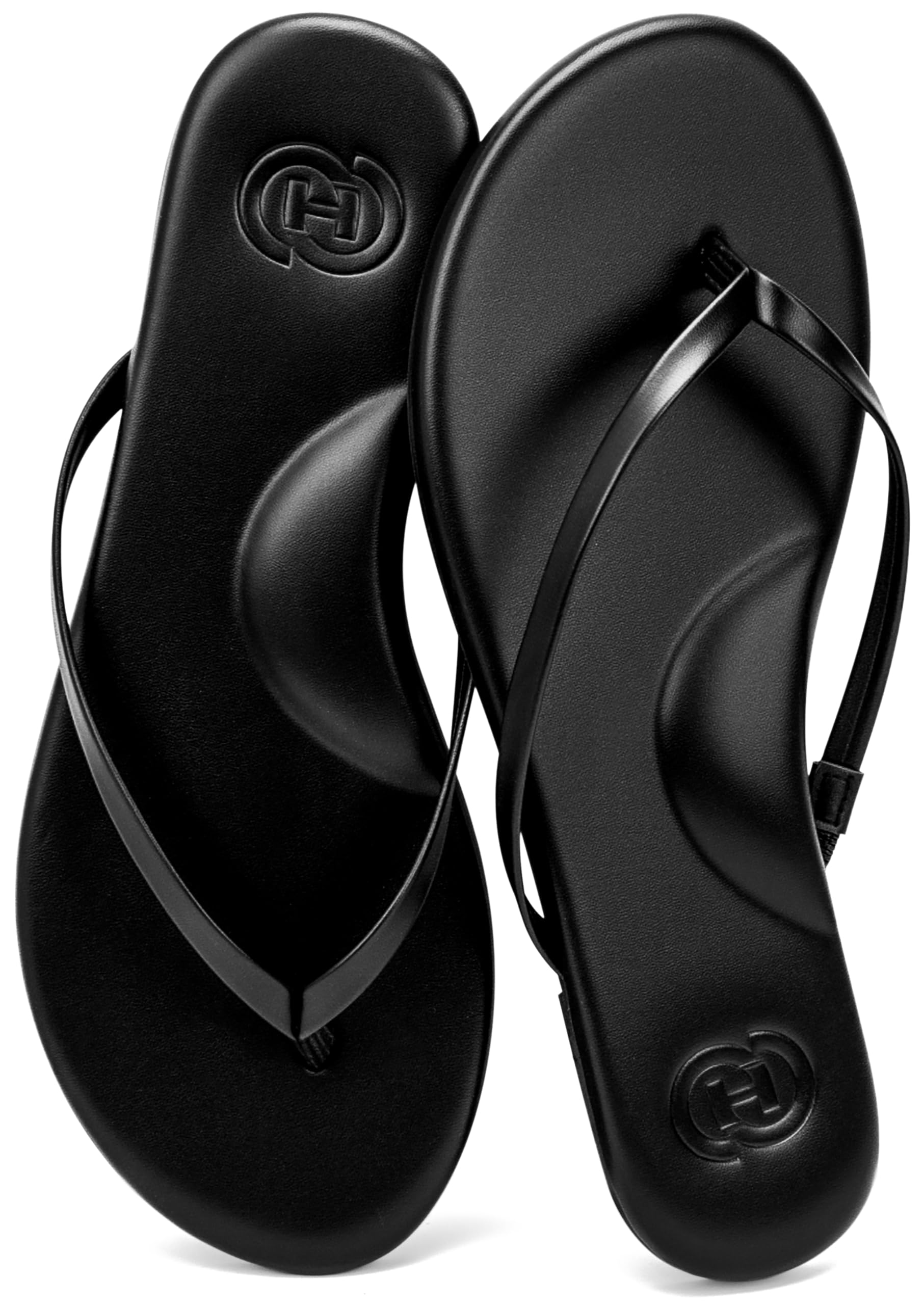 Photo 1 of INMINPIN Flat Flip Flops with Arch Support for Women - Memory Foam Flats Summer Sandals 2025 - Ultra Comfort Vegan Leather Thong Sandals Summer Beach Slide,Black,8 Women