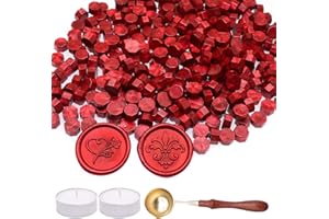 Metallic Flame Red Sealing Wax Beads, ZRCHLS 370 Pieces Octagon Wax Seal Beads Kit with A Melting Spoon and 2 Candles for Seal Stamp for Gift & Envelope Sealing, Wedding Invitation