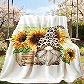 tiosggd Gnomes Blanket 60x50 Inches, Spring Gnome Gifts for Women, Kids, Sister, Adults, Mom, Friends, Birthday Gifts, Soft Flannel Fleece Sunflower Throw Blanket for Couch Sofa Bed