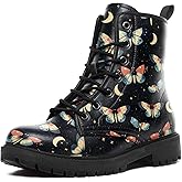 coolcustomize Women’s Mystical Celestial Moth Combat Boots, Comfortable Star & Moon Lace-Up Ankle Boot Platform Booties