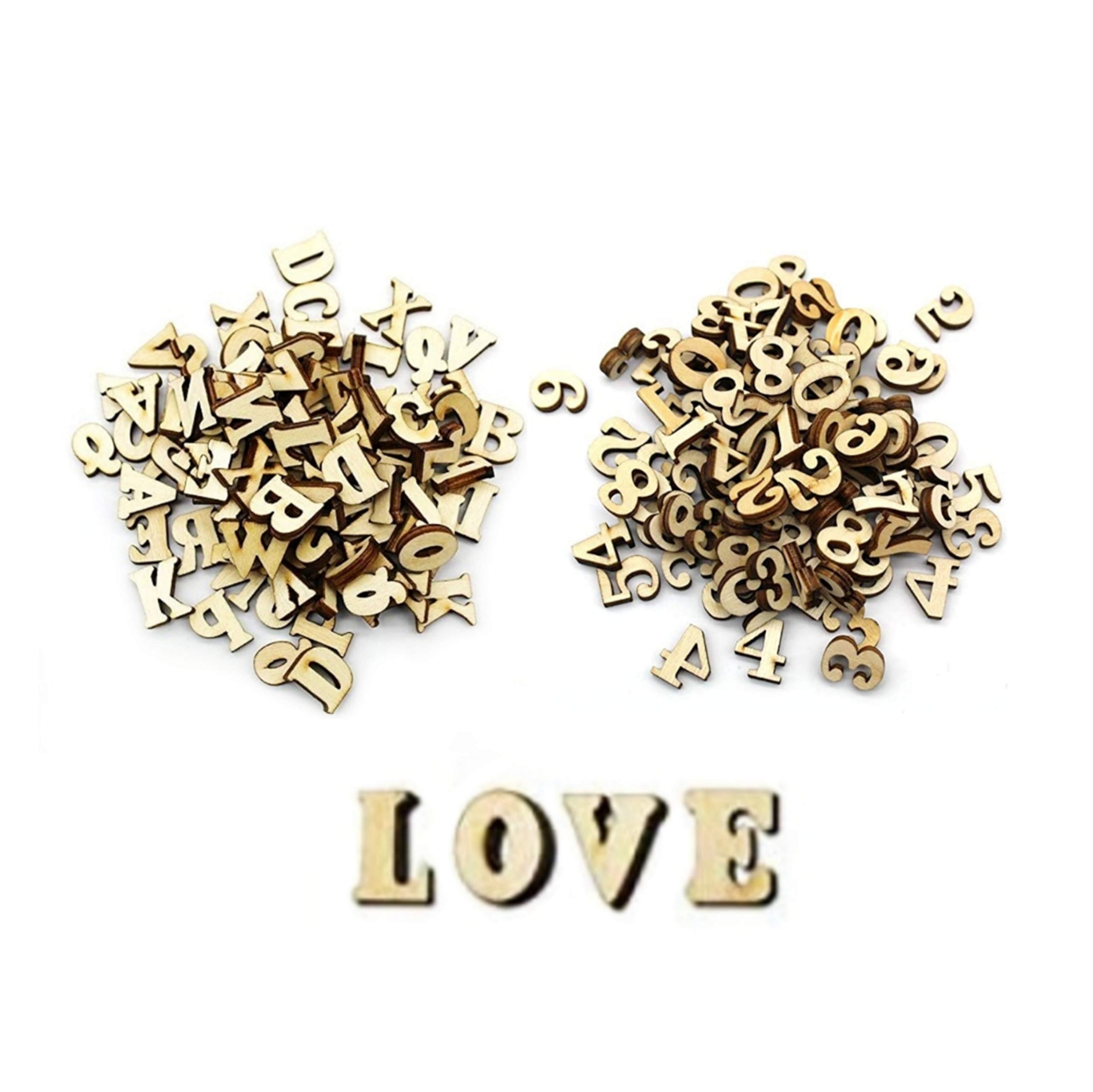 200 Pcs Wooden Letters Numbers Small Wooden Alphabet Number Symbol 100 Capital Letters and 100 Numbers for Crafts DIY Gift Decoration(Random Packing)