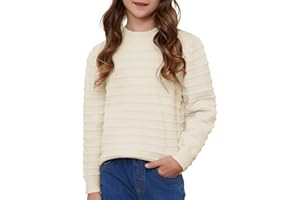Fdqin Sweaters for Girls Ribbed Knit Textured Long Sleeve Crew Neck Soft Chunky Pullover Sweater Solid Tops 4-14 Years