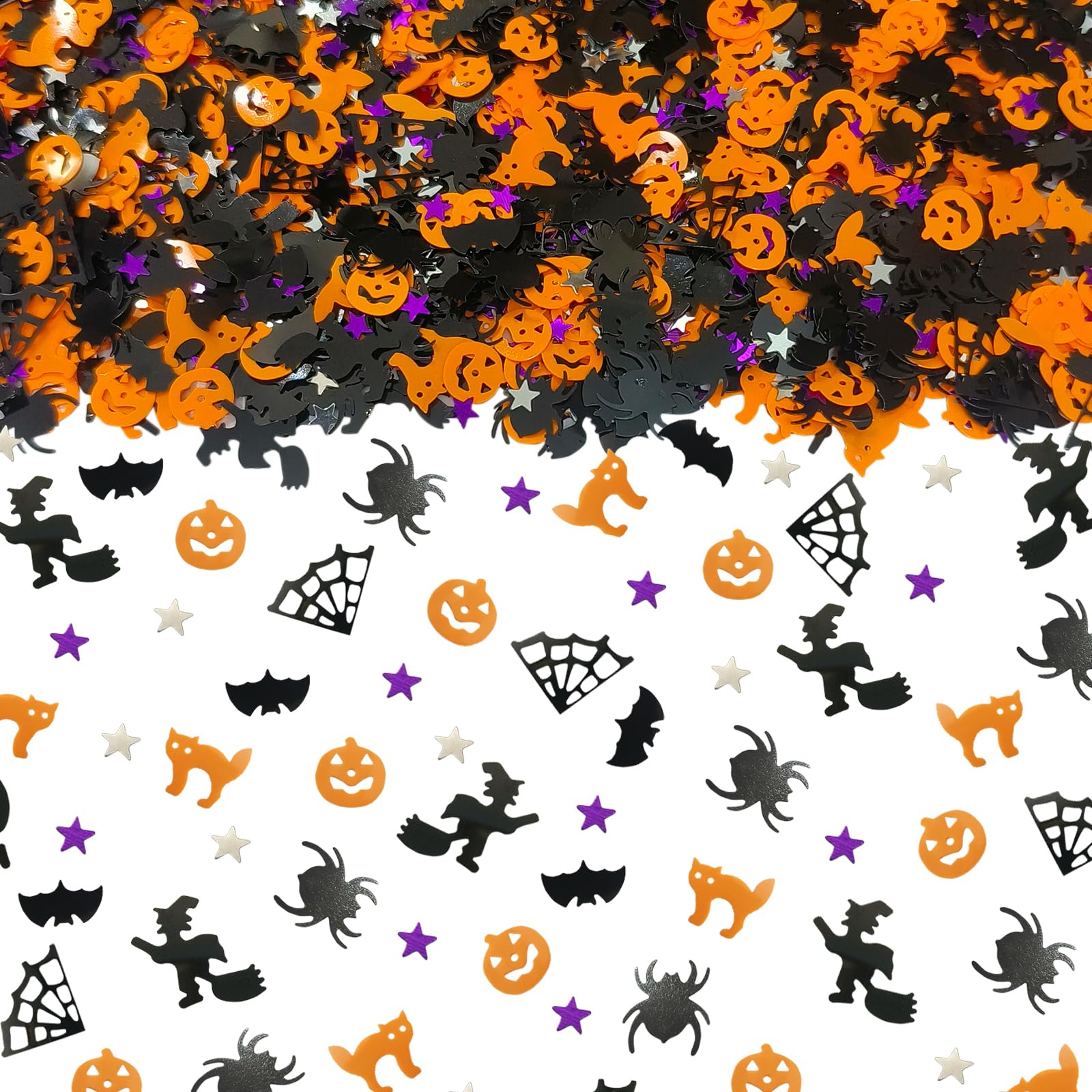 Photo 1 of 3000 Pcs Halloween Table Confetti, Halloween Sprinkles Bats Spider Pumpkin Witches black Cat colorful Table Scatters Glitter Trick or Treat Party Decor Decorations