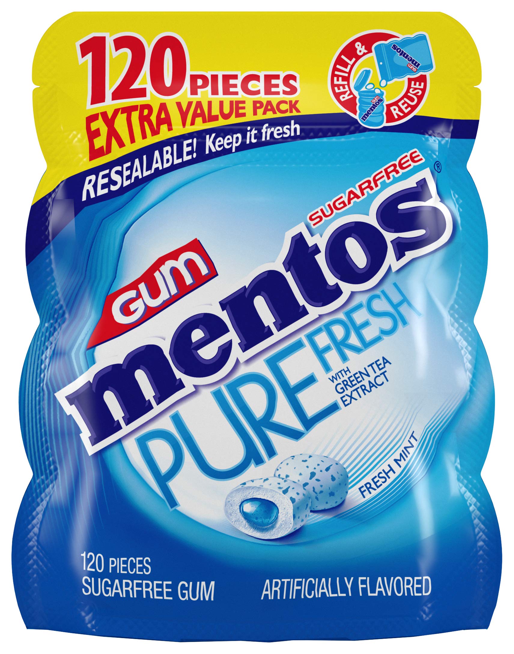 Mentos Pure Fresh SugarFree Chewing Gum with Xylitol, Fresh Mint, 120