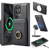 SZHAIYU K1 2 in 1 Detachable Magnetic Phone Cases Compatible with Samsung Galaxy S25 Ultra Case with Card Holder Ring, Compatible with Magsafe Wallet, Leather 6.8'' RFID Blocking (Black)