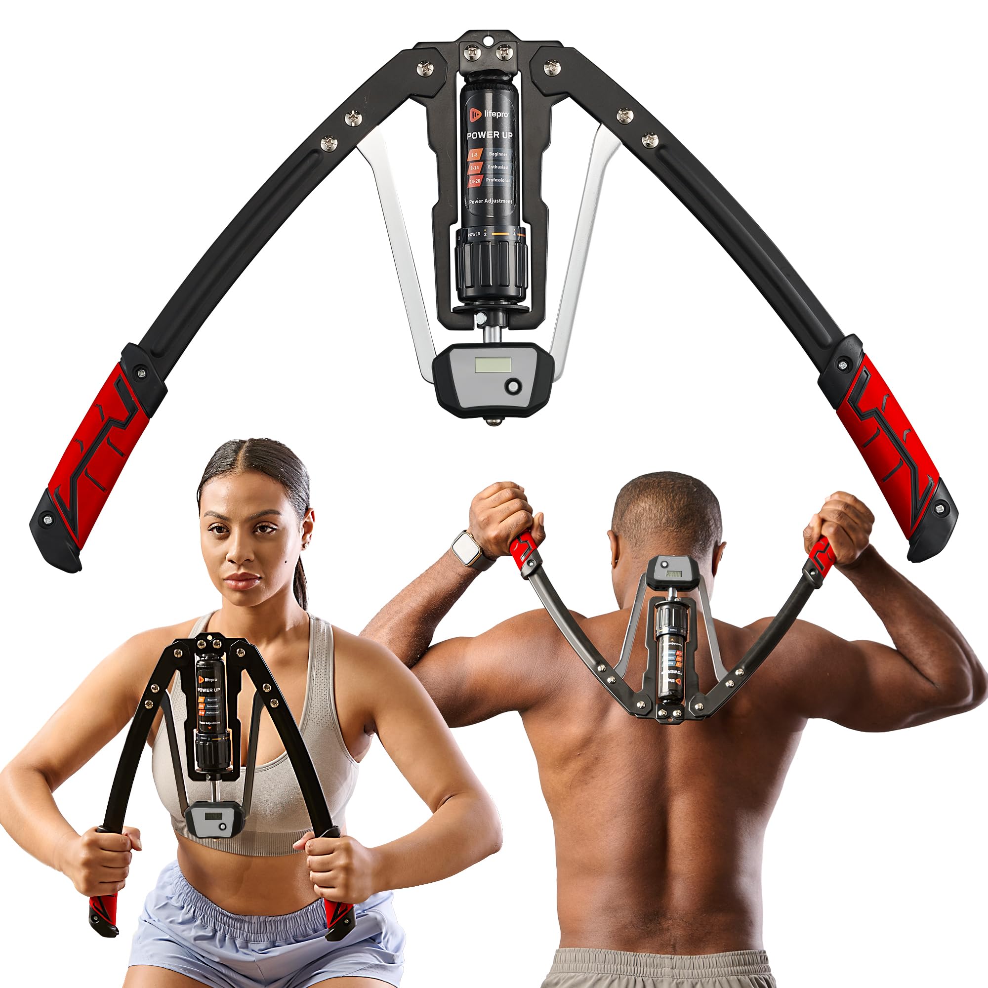 Lifepro Shredforce Hydraulic Power Chest Expander and Arm Twister Trainer Exerciser - Adjustable 22-440lb Resistance, Smart Rep Counter - Home Gym Workout Equipment for Upper Body Strength Training