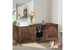 CHARMELEON Large Cat Litter Box Enclosure for 2 Cats,Hidden Enclosed Litter Box Furniture with Scratching Mat & Cat Bell,Pet Litter Box Cabinet End Table,47.24" Lx17.72 Wx20.47 H（Rustic Brown）