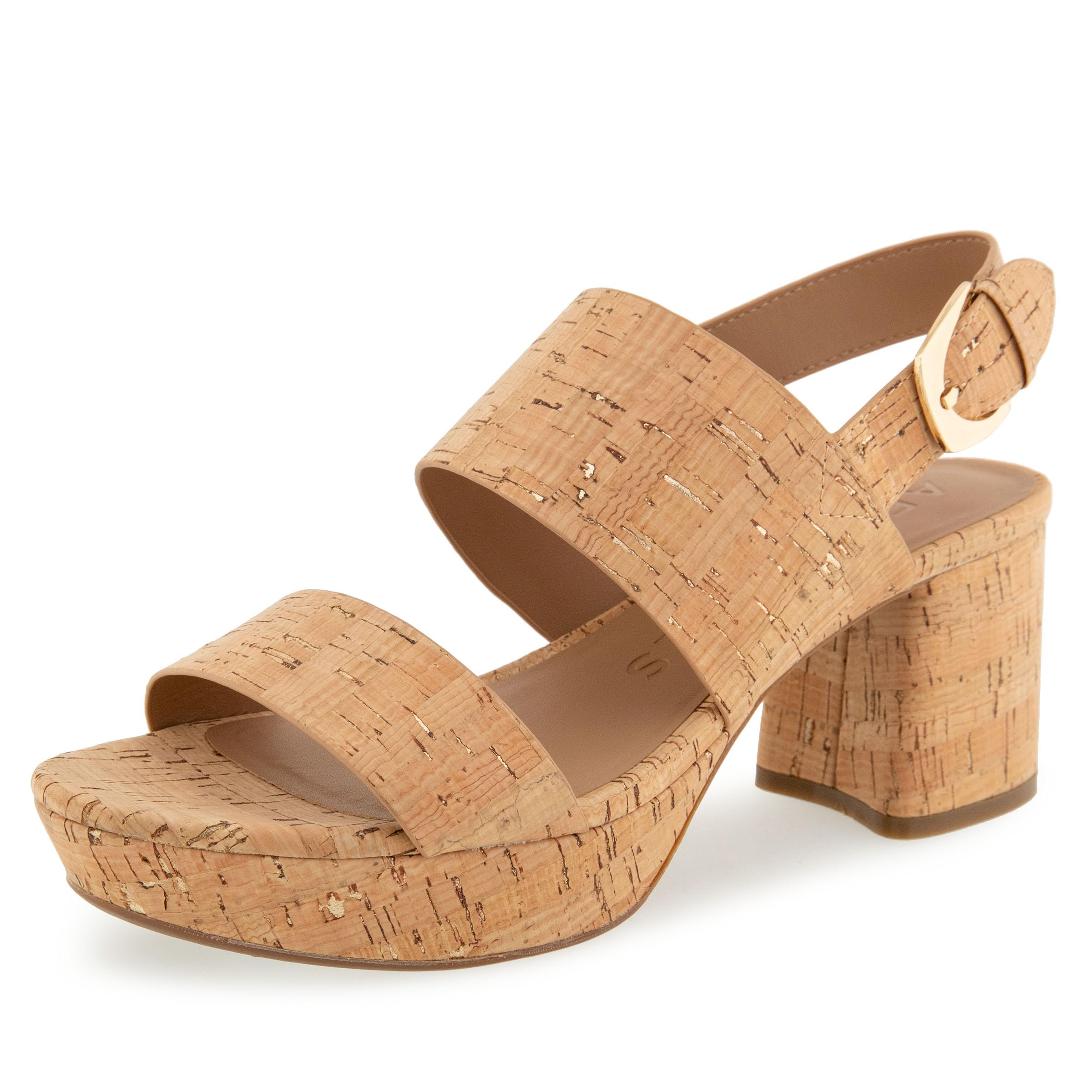 Aerosoles Women's CAMILIA Heeled Sandal, Cork/Gold Fleck, 11 Wide Image