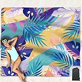 Hiwoss Beach Blanket Waterproof Sandproof Oversized 95”x 80”,Sand Free Beach Mat with Corner Pockets,Portable Mesh Bag for Travel and Outdoor Camping (Dreamsea) (TripicalJungle)
