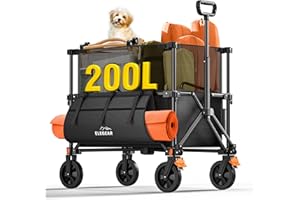 Foldable Wagon Cart,Elegear 200L Double Decker Collapsible Folding Wagon Cart with All-Terrain Wheels&Brakes, 440LBS Utility 