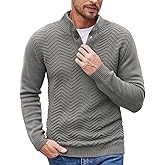 COOFANDY Men Quarter Button Sweater Pullover Cable Knit Henley Mock Neck Sweater