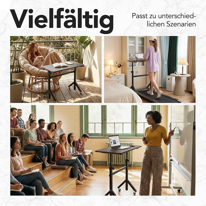 Höhenverstellbarer Schreibtisch 80 x 40cm mit Rollen