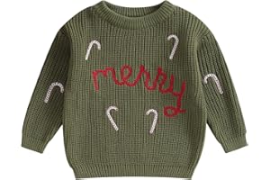Bonangber Toddler Baby Boy Girl Christmas Sweater Merry Candy Cane Embroidery Knit Warm Pullover Sweatshirt Fall Clothes