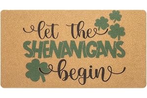 KorhLeoh St. Patrick's Day Entrance-Welcome-Doormat, Shamrocks Front-Door Door Mat Clovers Decorative Artificial Coir Mat 17" X 29"