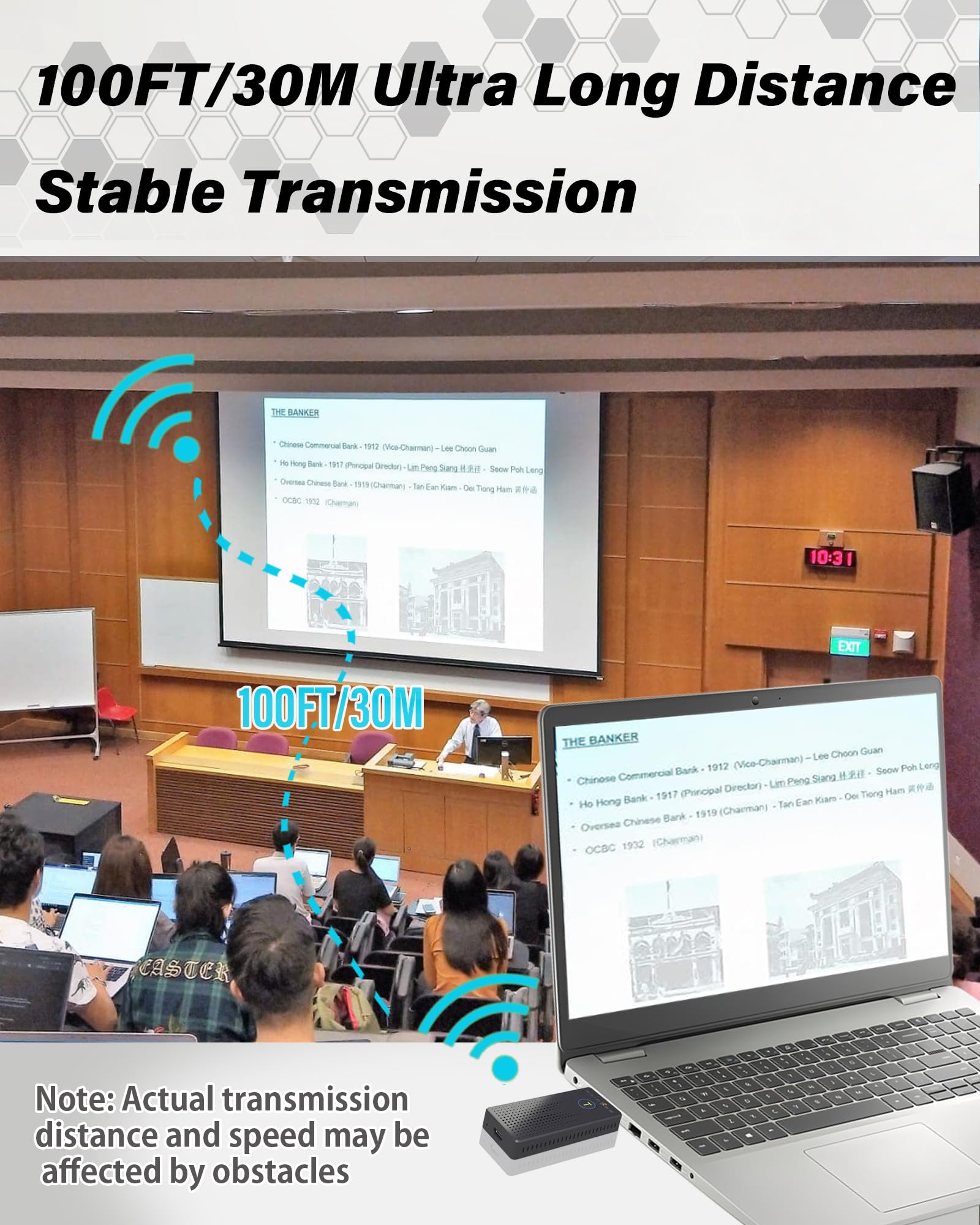 Wireless HDMI Transmitter and Receiver 4K, FAIRBEE Wireless Hdmi True UHD 4-K Input & 4K Output, Plug & Play, 98ft Range, Dual Band 2.4G/5G, for Laptop/PC/TV Box to HDTV/Projector, No App Needed