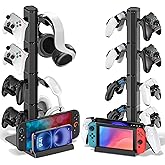 Gaming Headset & Controller Holder Stand for Gamer Gift, Gaming Headphone Desk Organizer Storage with Cable Hook for Xbox/ PS5/ PS4/ Controller, Nintendo Switch 1/ 2/ PS Portal Console/ Remote & Phone