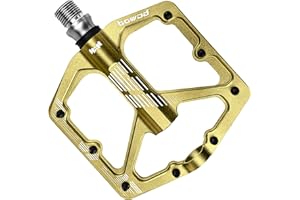 BOWOD MTB Pedals Flat, Gravel Bike Pedals Flat, Light CNC Aluminum Alloy Platform Pedal w 3 Bearings Cr-Mo Spindle, Grippy Bicycle Pedals w 16pcs Pins, Mountain Bike Pedals Adult Child BMX Bike 9/16"