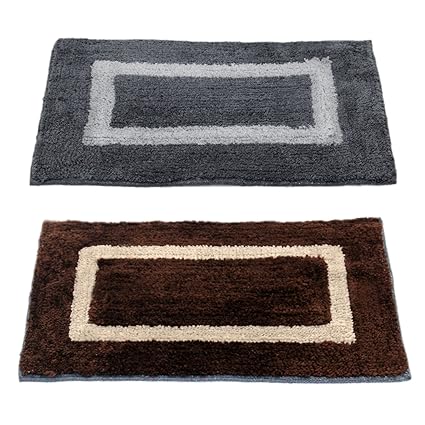 Story@Home Handicraft Style Eco Series 2 Piece Cotton Blend Door Mat - 16x24, Grey and Brown