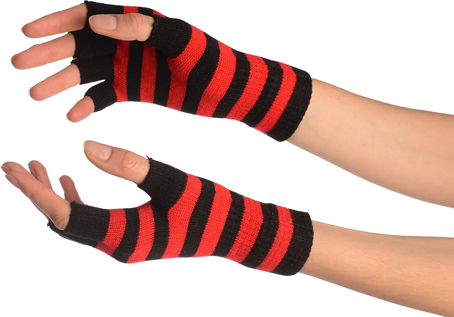 Red & Black Stripes Short Fingerless Gloves Gloves