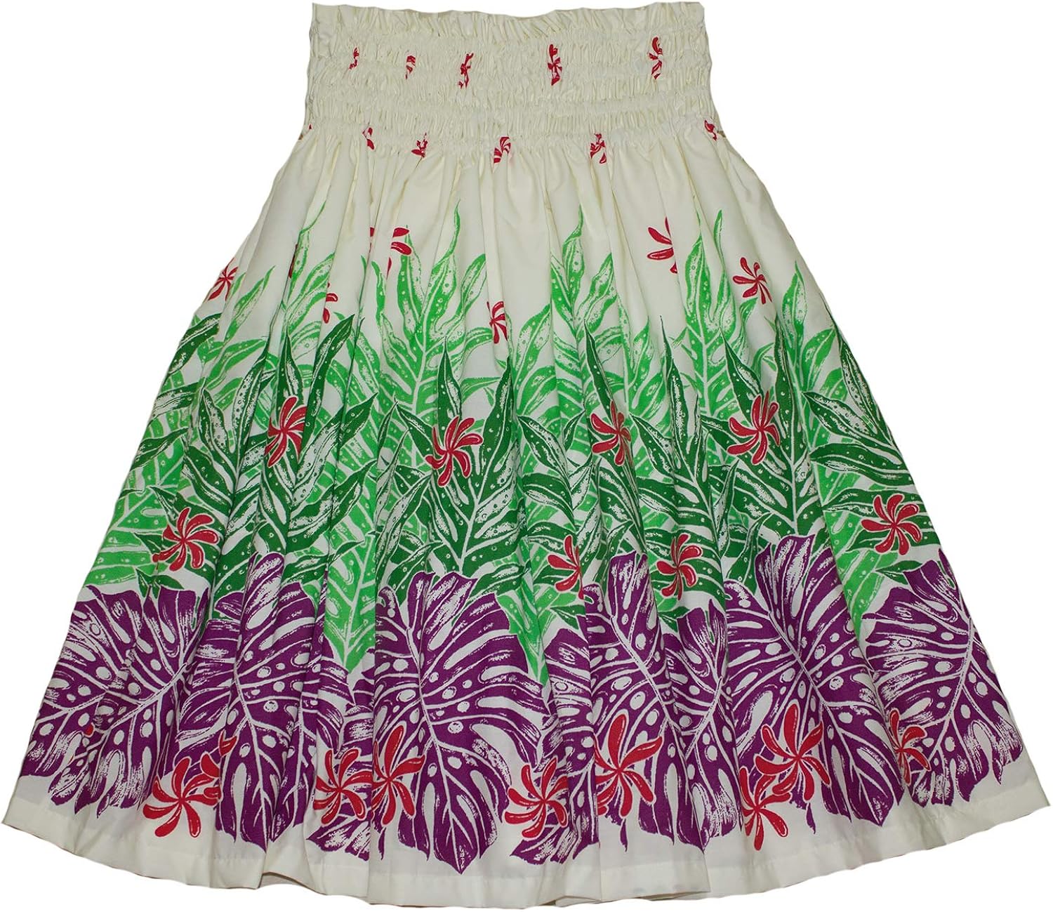 Rainbow Hawaiian Pa'u Hula Skirt Hawaii Print Flower for Womens Green