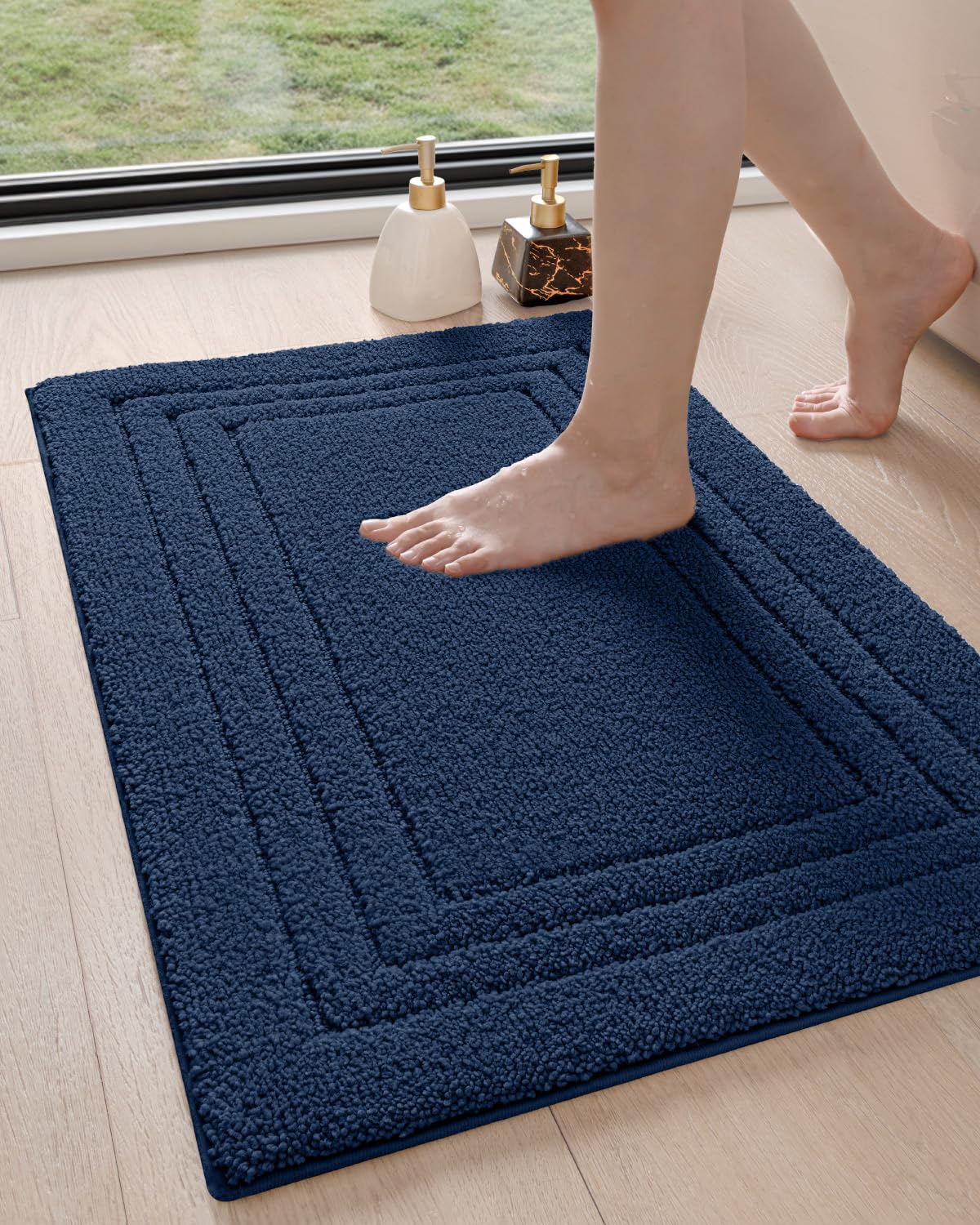 Photo 1 of DEXI Bathroom Rug 36x24, Ultra Soft Absorbent Bath Mats for Bathroom, Shower Floor Bathmat Non Slip, Washable Bath Rugs Carpet for Tub, Sink, Navy