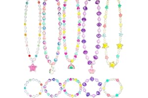 SIELEVIN Kids Jewelry for Little Girls Necklace Bracelet with Unicorn Rainbow Star Crown Pendant for Toddler Dress up Jewelry Princess Gifts for 3 4 5 6 7 8 Years Old