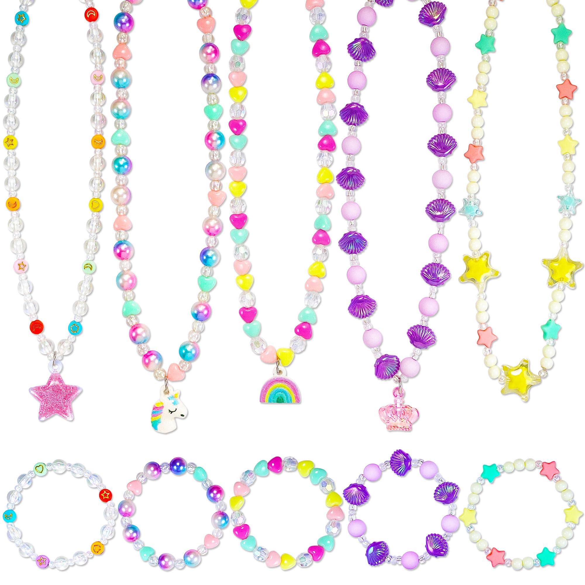SIELEVIN Kids Jewelry for Little Girls Necklace Bracelet with Unicorn Rainbow Star Crown Pendant for Toddler Dress up Jewelry Princess Gifts for 3 4 5 6 7 8 Years Old