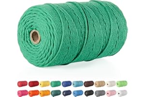 POZEAN Macrame Cord 3mm, 3 mm Macrame Cord – 220 Yards (About 200m), 100% Natural Cotton Macrame Yarn for Wall Hanging, Plant Hangers, DIY Crafts Knitting, Christmas Wedding Decorative (Emerald Green)
