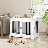 PUPETPO Furniture Style Dog Crate with Cushion, Dog Kennel Medium, Pet Crates, Dog Cage for Small and Medium Dogs, Decorative Dog Kennel with Flip-top Plate, Chew-Proof Metal Bars, White