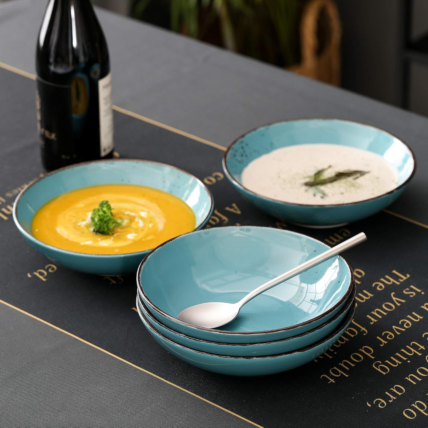 vancasso, Navia Series, Porcelain Soup Plate, Salad Bowl, 4 Pieces - 700 ML, Sea Blue, 4-Piece - Image 4