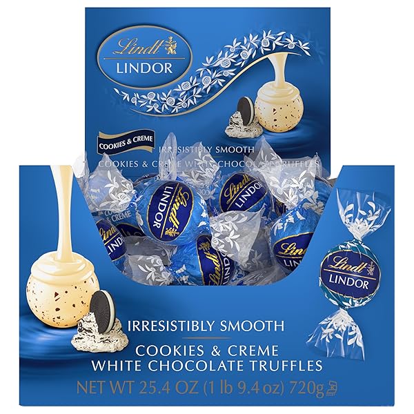 LINDT LINDOR COOKIES AND CREME WHITE CHOCOLATE CANDY TRUFFLES WITH SMOOTH, MELTING TRUFFLE CENTER, 25.4 OZ., 60 COUNT