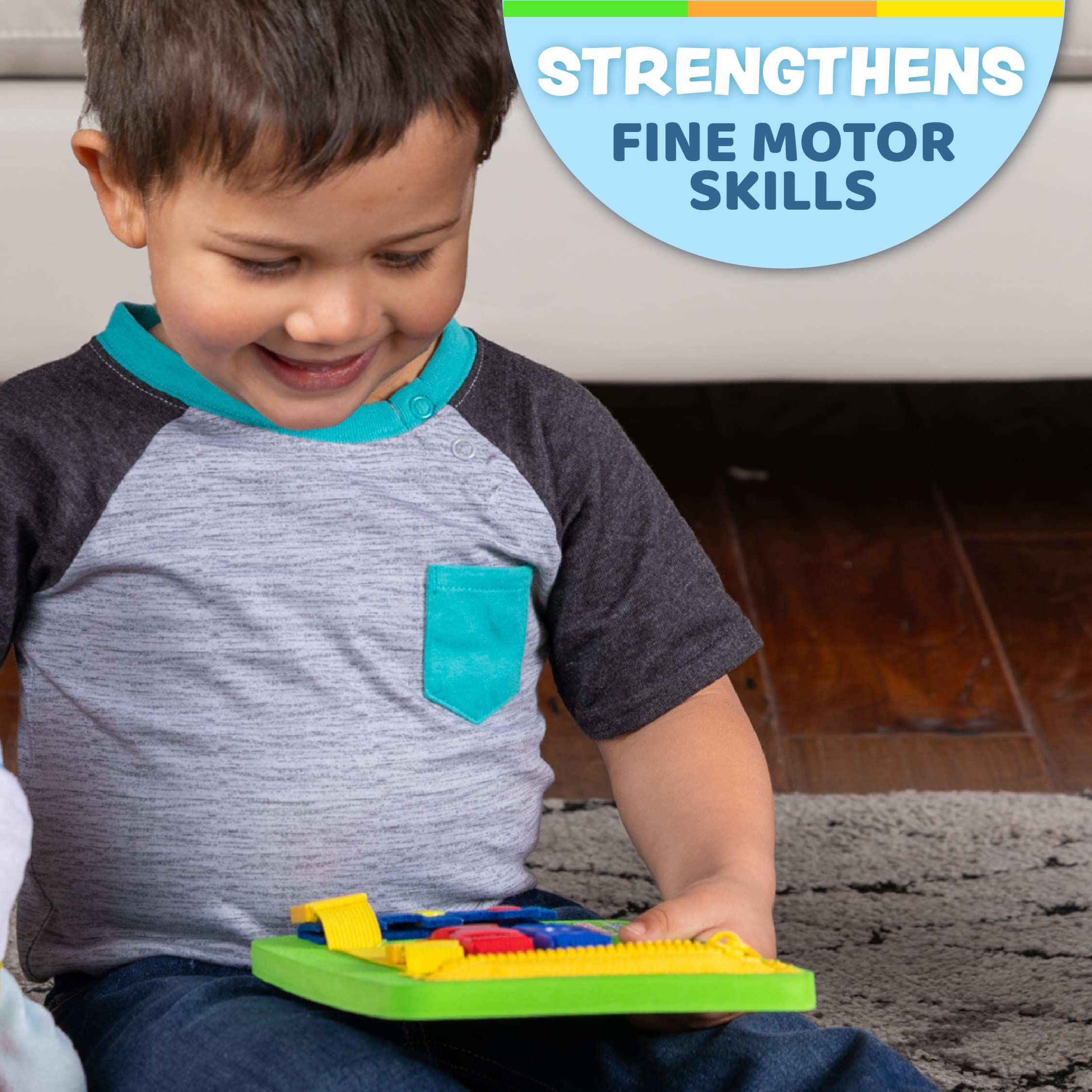 Buckle Toys Mini Busy Board - Montessori Learning Toy for Toddlers Great Kids Airplane Activies - Foam Sensory Board - Develop Fine Motor Skills - Green