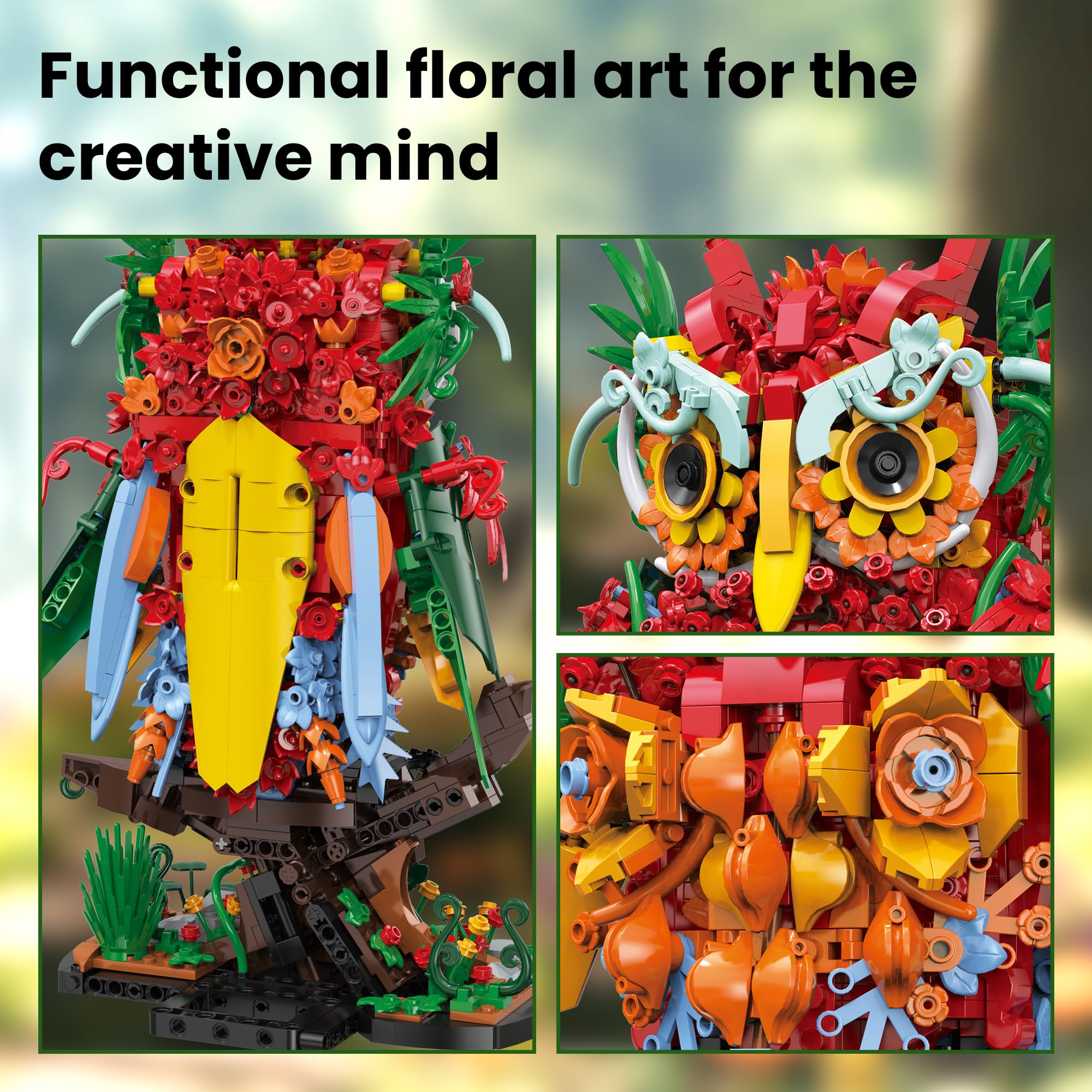 Sillbird Eulen Bauspielzeug Blumen von Botanicals Dekorative Sets für Erwachsene-Kreative Weihnachts- und Geburtstagsgeschenke (1309 Stücke-Orange) 5