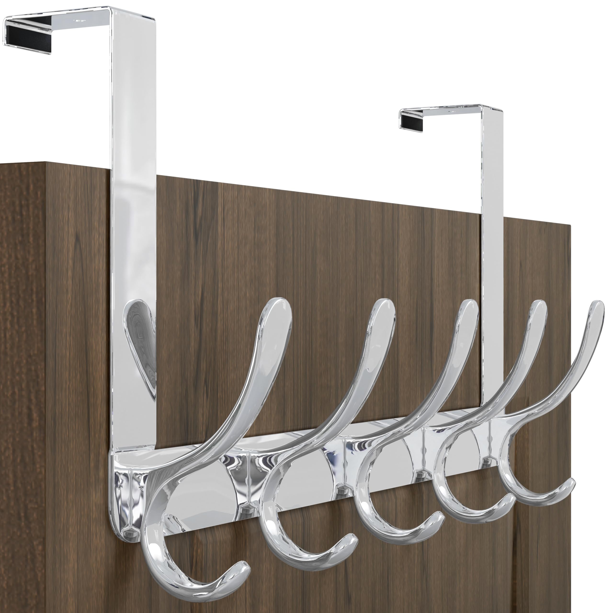 WEBI Over The Door Hooks 5 Coat Hooks,Over The Door Towel Rack,Door Hanger for Hanging Towels,Clothes,Bathroom,Chrome