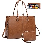 Laptop Tote Bag with Insulated Lunch Compartment for Women Work, PU Leather Lunch Bag with 15.6 Inch Computer Compartment