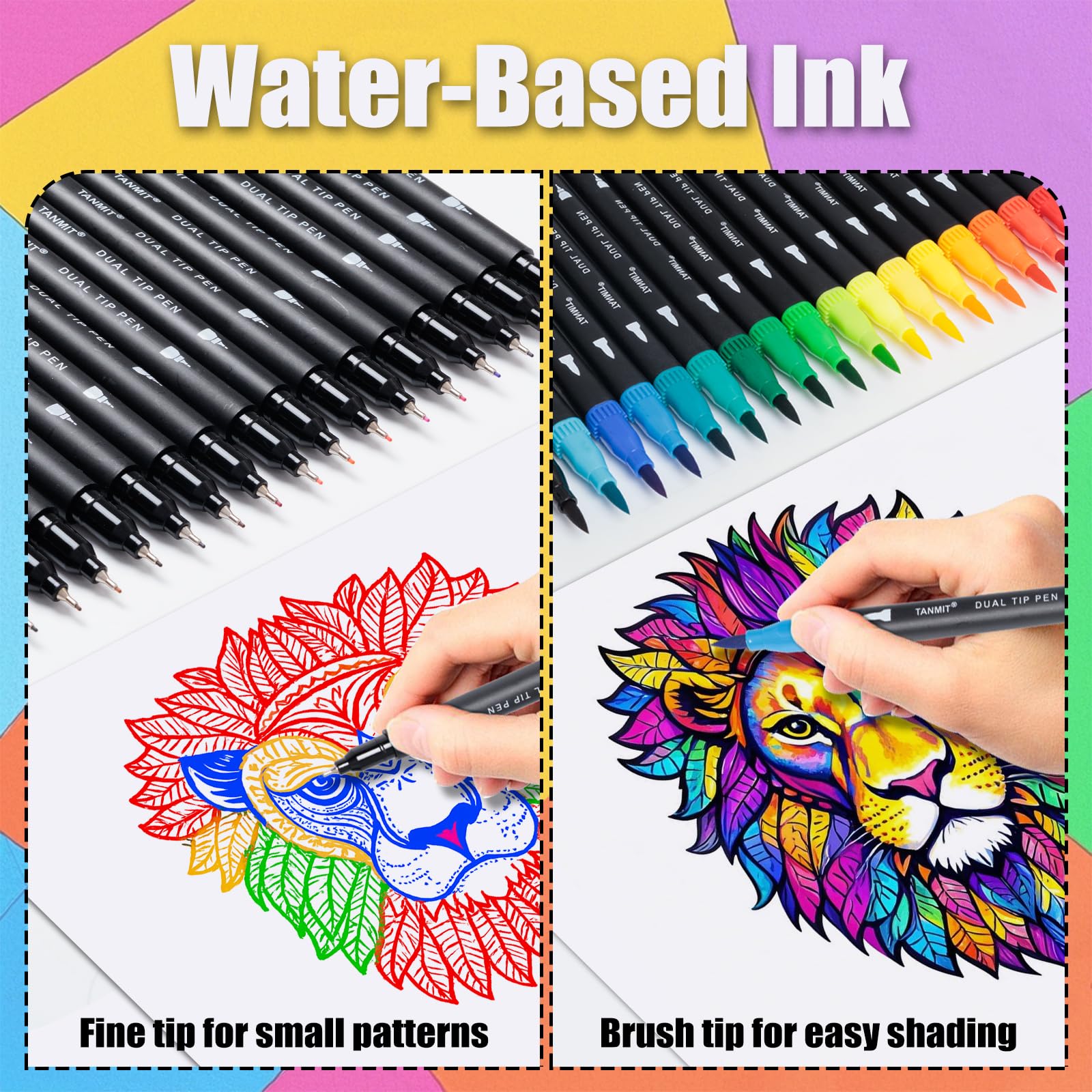 TANMIT 36 Colors Dual Brush Marker Pens for Adult Coloring Books, Fine & Brush Tip Art Markers with Colored Cap, Aesthetic Cute Art Suppliers for Journaling Drawing Craft