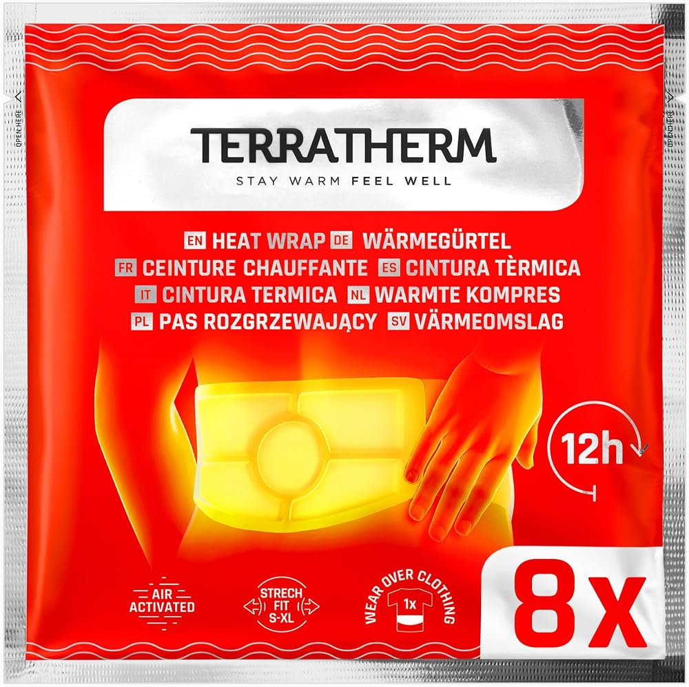 TerraTherm Heat Warming Belt 12 Hours Deep Warmth S-XL 3 or 8 Pieces