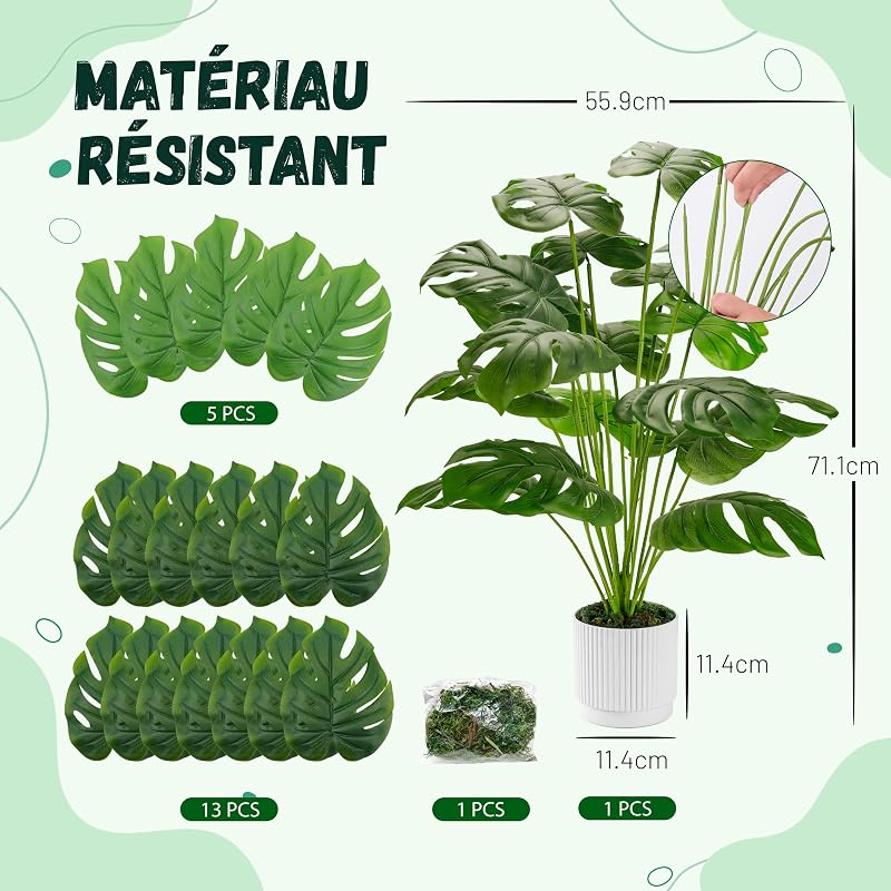 Plantes Artificielles Interieur Monstera en Pot,71cm Fausse Plante Idéal pour la Décoration de Salon, Chambre, Bureau et Jardin（1 Pot） — photo 3 sur 6