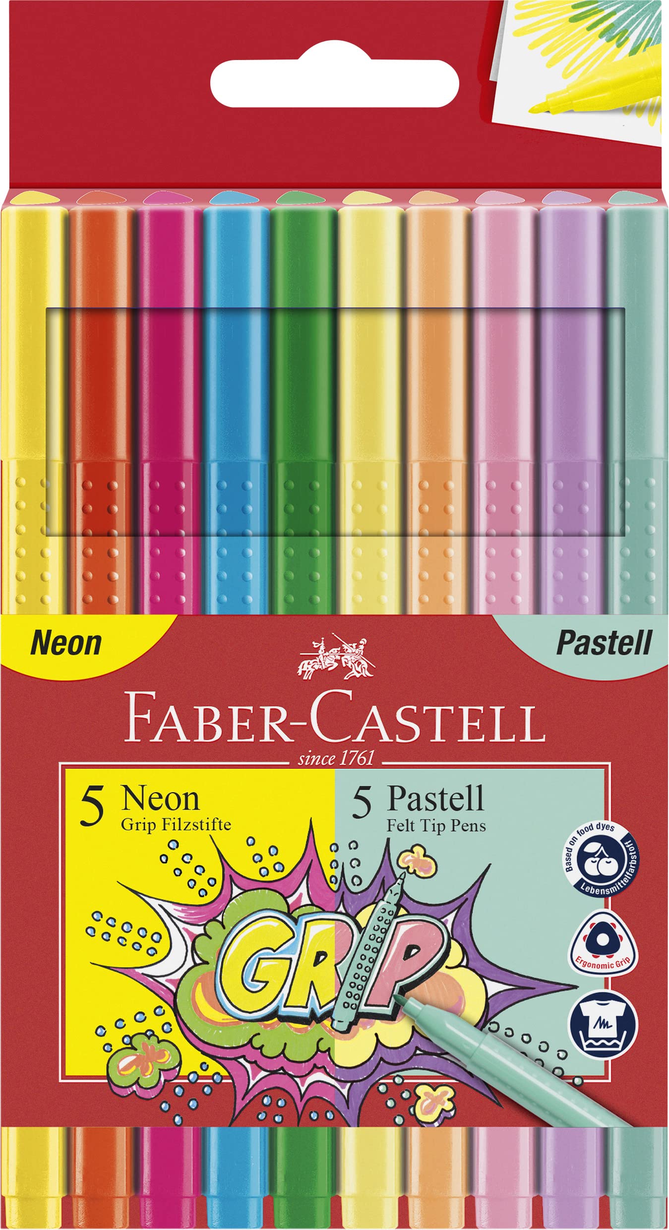 Faber-Castell 10 Grip Colour Markers - Neon and Pastel Colours — image 1