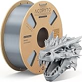 AICOPYTO Silver Silk PLA Filament 1.75mm, 3D Printer Silk PLA Filament Clog-Free Shiny 1KG Spool (2.2lbs) Dimensional Accuracy Probability +/- 0.02mm Fits for Most FDM 3D Printers - Silver