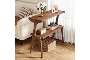 Tribesigns Solid Wood End Table, Farmhouse Style 2 Tier End Table, Slim Tall Rustic Side Table for Couch with Storage Shelf f