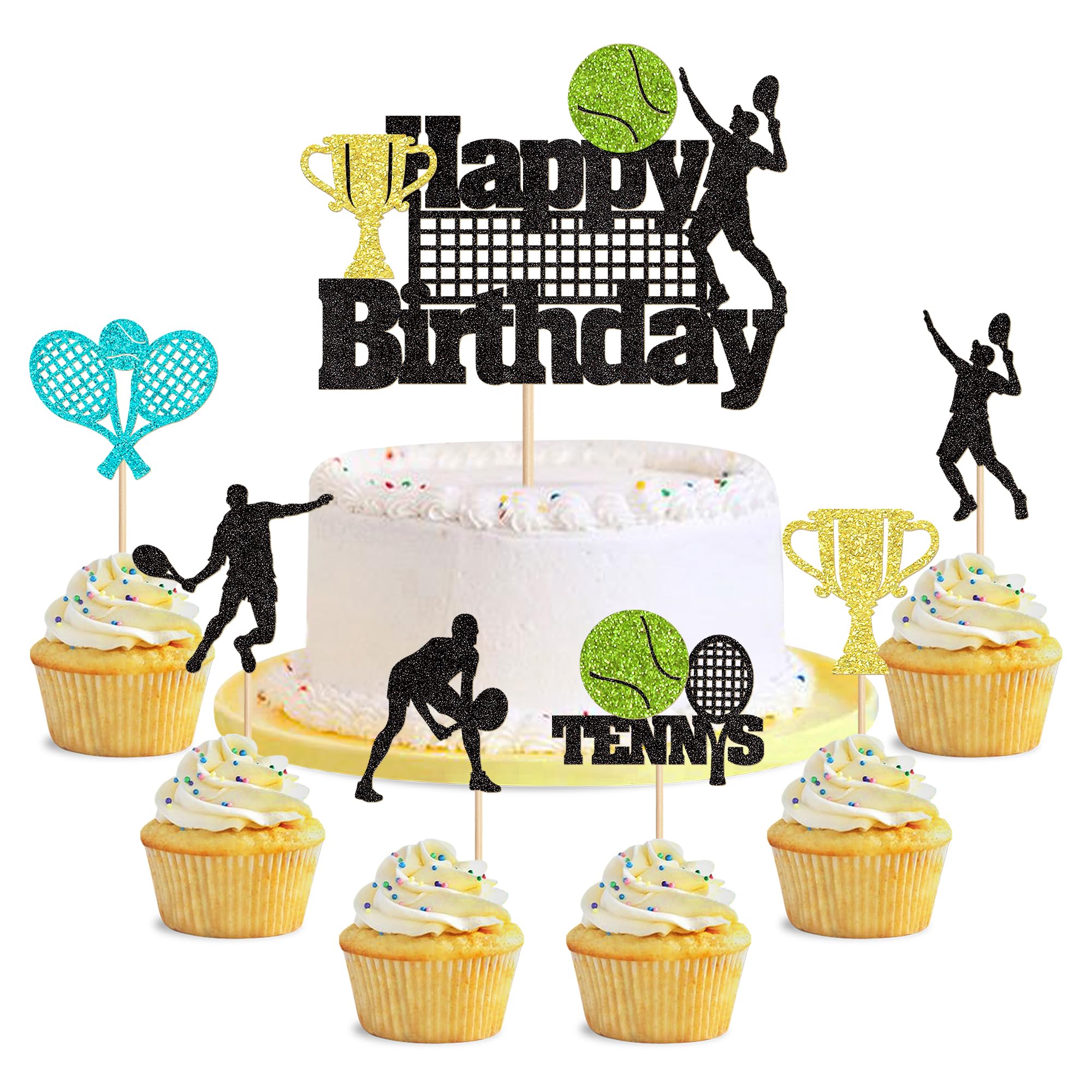 Blumomon 25Pcs Tennis Cake Topper Tennis Cupcake Topper Picks Ball Sport Theme For Tennis Club Party Tennis Enthusiasts Birthday Cake Decorations