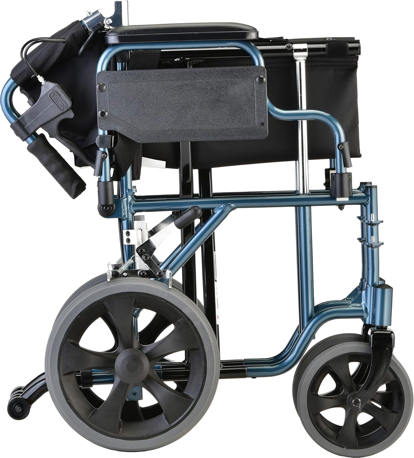 NOVA Lightweight Transport Chair with Locking Hand Brakes, 12” Rear Wheels, Removable & Flip Up Arms for Easy Transfer, Anti-Tippers Included, Blue: Health & Personal Care