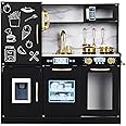 Best Choice Products Pretend Play Kitchen Wooden Toy Set for Kids w/Realistic Design, Telephone, Utensils, Oven, Microwave, Sink - Black