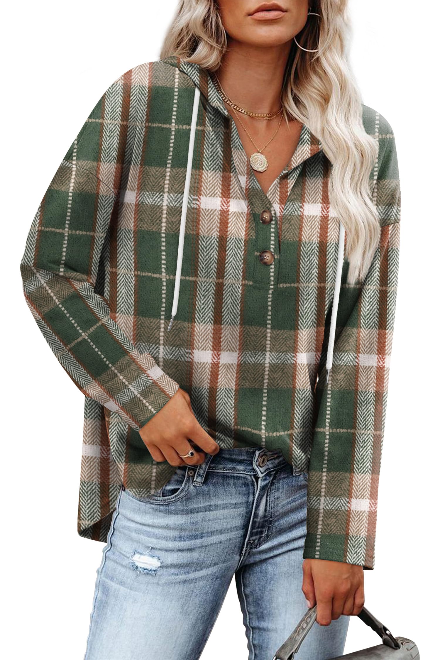 Photo 1 of Womens Tops Dressy Casual V Neck Sweatshirts Holiday Outfits Vacation Travel Hoodies Ugly Christmas Sweaters Plaid Green L
