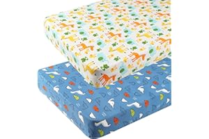 Dinosaur Pack n Play Stretchy Fitted Playard Sheet Set 2 Pack Jersey Knit Ultra Soft Portable Mini Crib Sheets for Baby Boy Girl Elephant Giraffe Frogs by Knlpruhk