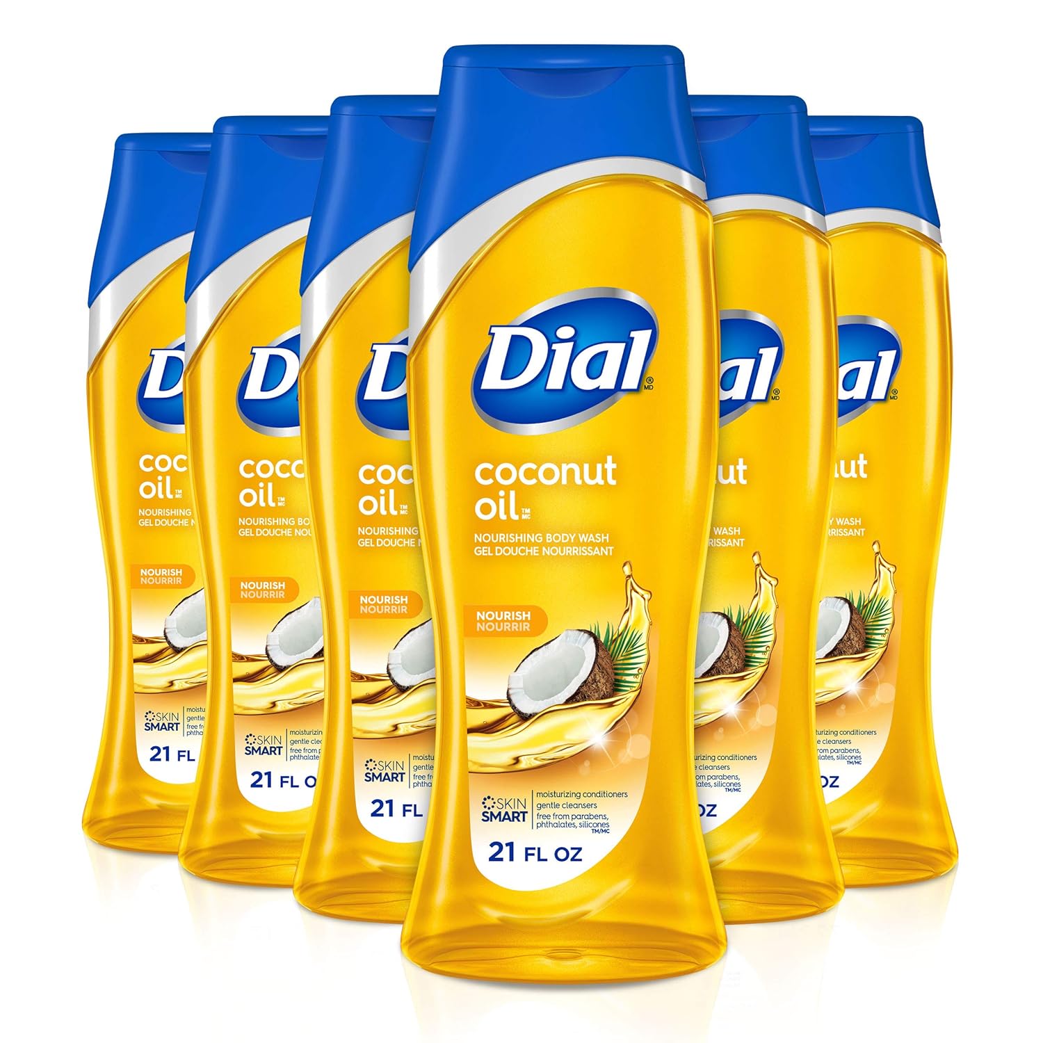 Dial Body Wash, Coconut Oil, 21 Fluid Ounces (Pack of 6)